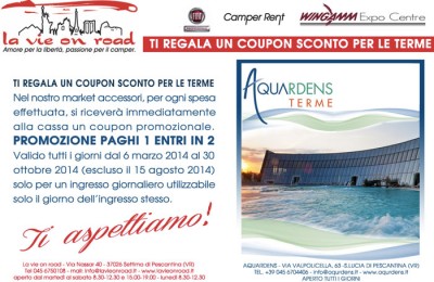 Buono sconto per Aquardens Terme: è il regalo di La Vie On Road